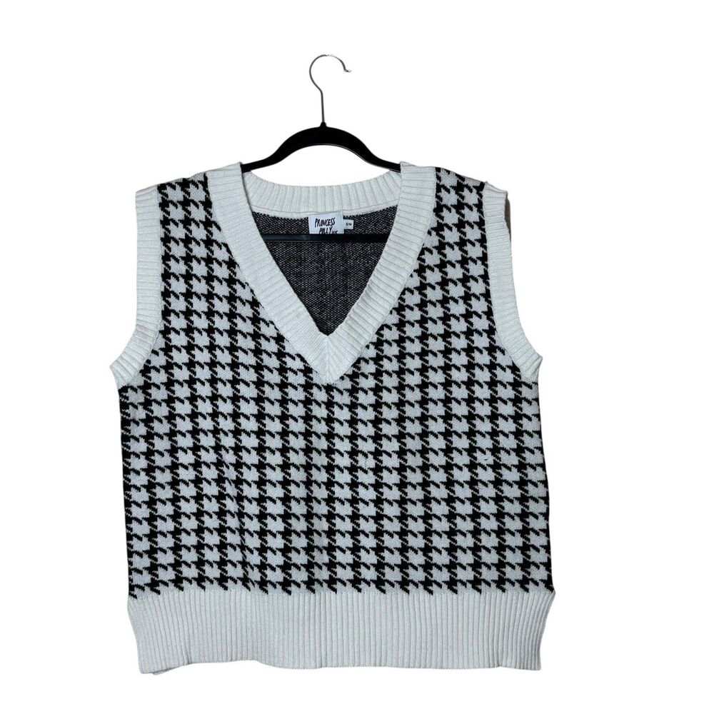 Princess Polly Ashton Sweater Vest Black‎ White Check Houndstooth Size S/M EUC